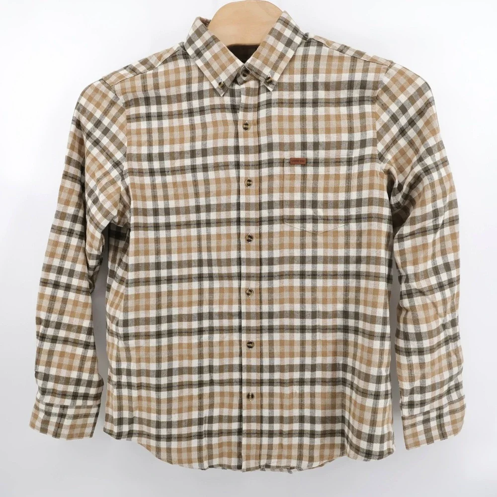 NEW Lands' End Plaid Flannel Shirt Tan Long Sleeve Mens L